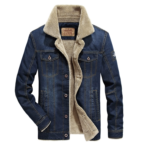 Men's Fleece Lined Denim Jacket Thick Sherpa Collar Cotton Outerwear Warm Winter Casual Coat For Men Plus Size Workwear