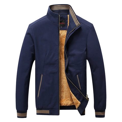 Men Winter Fleece Lined Jacket Cotton Stand Collar Casual Workwear Outerwear Thick Warm Windbreaker Coat For Daily Wear