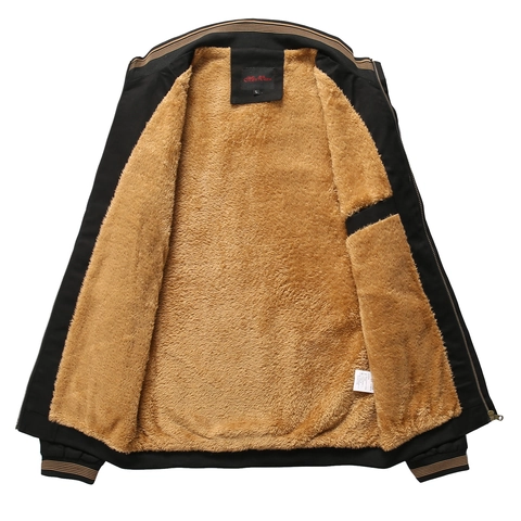 Men Winter Fleece Lined Jacket Cotton Stand Collar Casual Workwear Outerwear Thick Warm Windbreaker Coat For Daily Wear