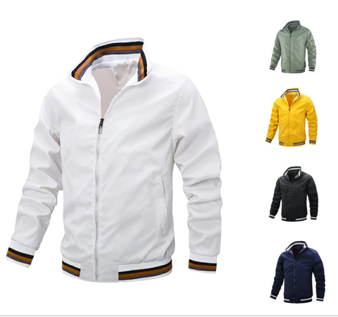 Heren Casual Bomberjack Polyester Elastaan Mix Staande Kraag Gestreepte Bies Rits Sport Bovenkleding Lichtgewicht Winddicht Jack