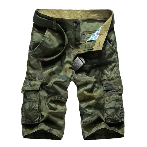 Pantaloncini Cargo da Uomo 100 Per Cento Cotone Stampa Camouflage Multitasche Estivi Outdoor Casual Vestibilità Larga Con Cintura