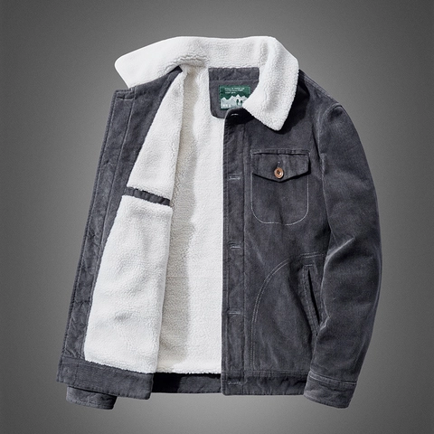 Herren Vintage Cordjacke Mit Sherpa Futter Winter Warm Vlies Mantel Lockerer Schnitt Workwear Casual Outerwear Mode Tops