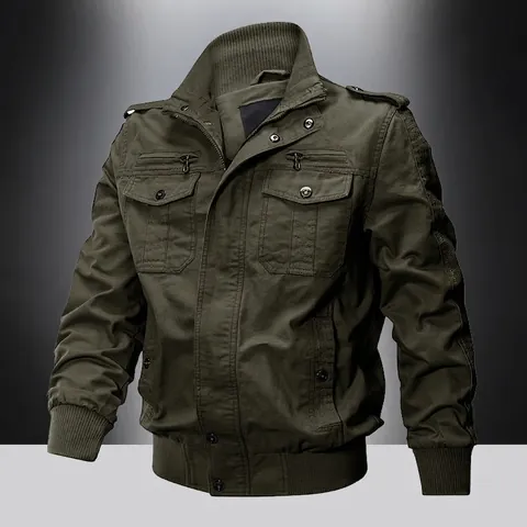 Giacca Militare da Uomo 100% Cotone Vestibilità Larga Multitasca Collo alla Coreana Cappotto da Lavoro Casual Autunno Inverno