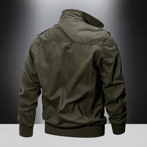 Giacca Militare da Uomo 100% Cotone Vestibilità Larga Multitasca Collo alla Coreana Cappotto da Lavoro Casual Autunno Inverno