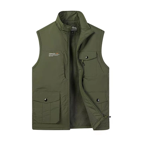 Chaleco Táctico al Aire Libre para Hombre con Forro de Felpa Bolsillos Múltiples Impermeable a Prueba de Viento Cuello Alto Invierno Cálido Chaleco Cargo Hombre