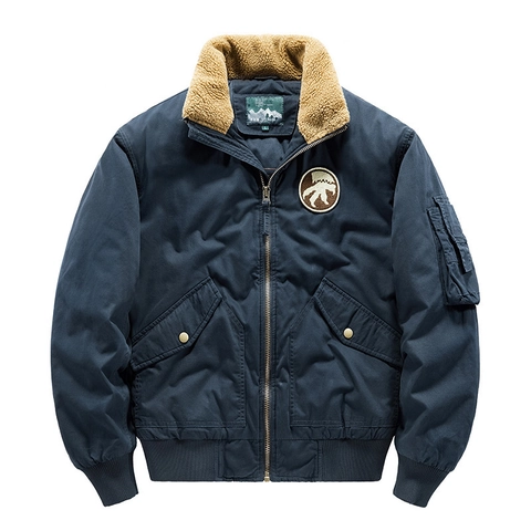 Men Bomber Jacket Cotton Outer Polyester Filling Sherpa Collar Winter Coat Loose Fit Cargo Style Flight Padded Jacket For Men