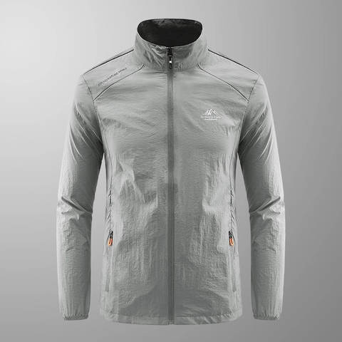 Herren Sommer Outdoor Sonnenschutzjacke Schnelltrocknend Atmungsaktiv Eisseide Leichtgewicht Stehkragen Lässige Sportbekleidung Windjacke