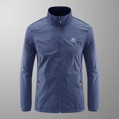 Herren Sommer Outdoor Sonnenschutzjacke Schnelltrocknend Atmungsaktiv Eisseide Leichtgewicht Stehkragen Lässige Sportbekleidung Windjacke