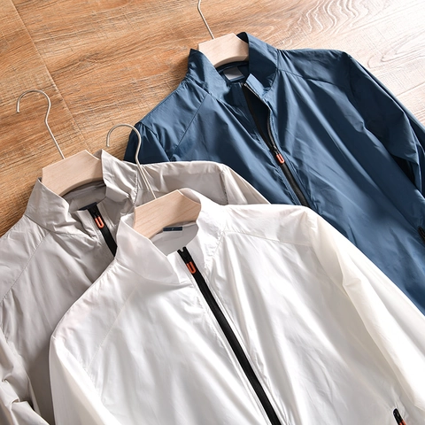Chaqueta Cortavientos Ligera y Transpirable para Hombre Cuello Alto Slim Fit Casual Chaqueta de Verano Con Cremallera