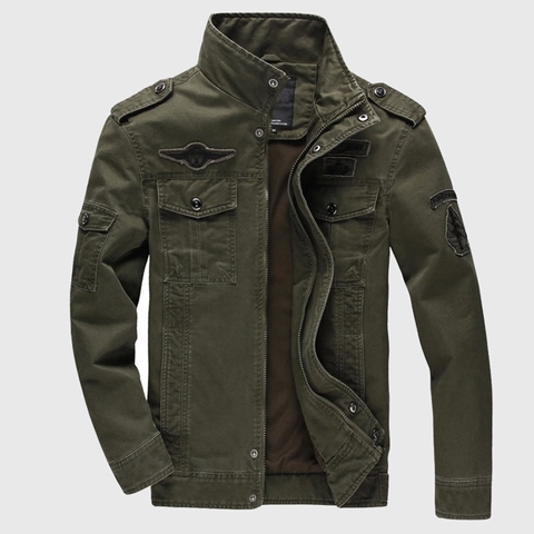 Men's Fashion Military Cargo Jacket Stand Collar Cotton Windproof Multi-Pocket Outdoor Casual Top Army Green Black Khaki