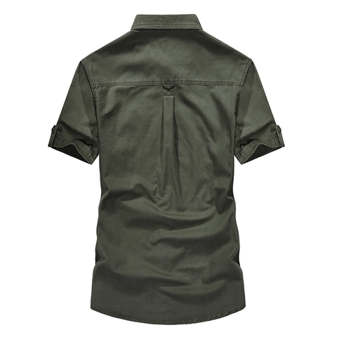 Heren Cargo Kort Overhemd Puur Katoen Ademend Casual Ruim Outdoor Button Down Top Met Zakken OFF-ROAD Borduurwerk