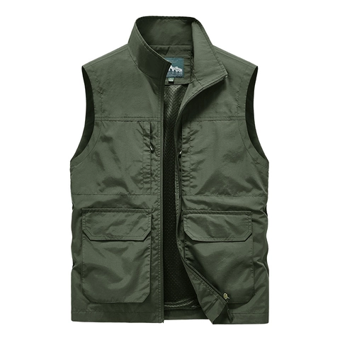 Men's Multi-pocket Quick Dry Outdoor Fishing Vest Functional Utility Workwear Cargo Waistcoat Lightweight Breathable Polyester Casual Jacket