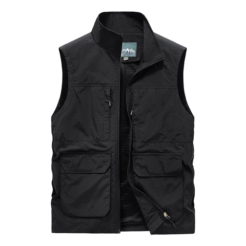 Men's Multi-pocket Quick Dry Outdoor Fishing Vest Functional Utility Workwear Cargo Waistcoat Lightweight Breathable Polyester Casual Jacket