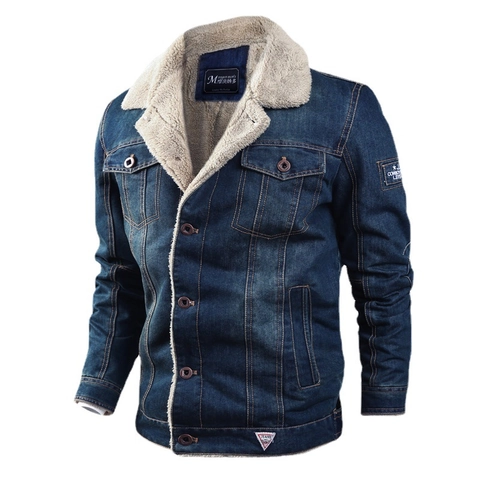 Herren Casual Sherpa Gefütterte Jeansjacke Dicke Winter Fleece Mantel Gesticktes Revers Lockere Passform Warm Baumwolle Große Größen