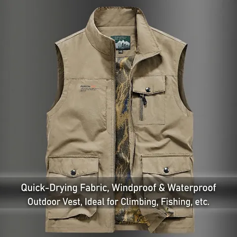 Chaleco Utilitario Multibolsillo Hombre Nailon Forro de Malla Fotografía Pesca Aire Libre Chaqueta sin Mangas Cuello Alzado Casual