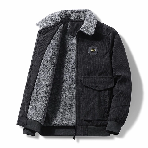 Giacca in Velluto a Coste da Uomo Retrò Foderata in Sherpa Pesante Caldo Cappotto Invernale Antivento Revers Abbigliamento da Lavoro