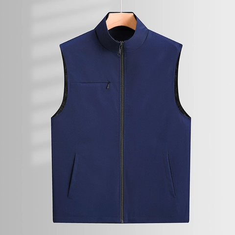 Gilet Multi-Poches Extérieur pour Hommes Col Montant Veste Sans Manches en Polyester Léger pour Voyage Sport Décontracté Hommes Gilet