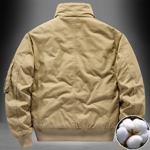 Men Winter Pilot Jacket Thickened Faux Fur Collar Workwear Cotton Coat Military Flight Jacket Outdoor Warm Padded Outerwear