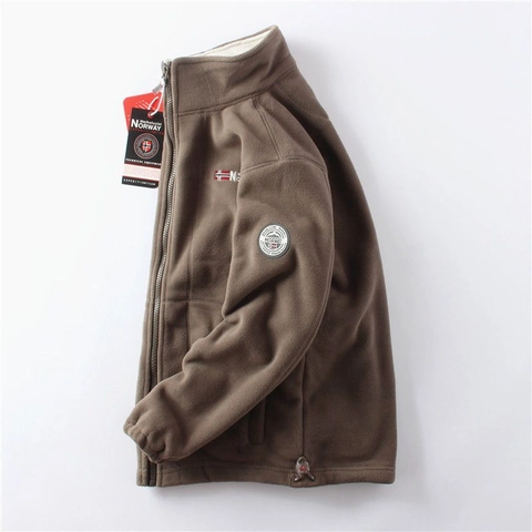 Men Outdoor Fleece Jacket With Norway Flag Embroidery Stand Collar Warm Polar Fleece Coat For Winter Casual Wear