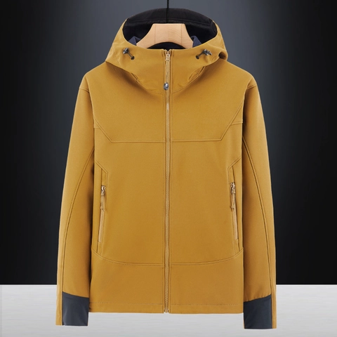 Chaqueta con Capucha para Hombre al Aire Libre Resistente al Viento Cálida con Forro de Felpa Abrigo Softshell para Senderismo Deportes