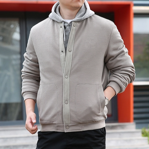 Chaqueta de Gofre para Hombre Casual Cuello Alto Abrigo Acolchado con Botones para Primavera Otoño Moda Callejera Masculina