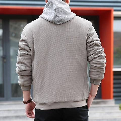 Chaqueta de Gofre para Hombre Casual Cuello Alto Abrigo Acolchado con Botones para Primavera Otoño Moda Callejera Masculina