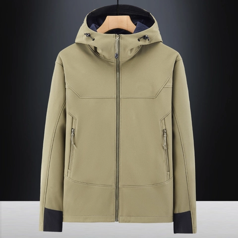 Chaqueta con Capucha para Hombre al Aire Libre Resistente al Viento Cálida con Forro de Felpa Abrigo Softshell para Senderismo Deportes