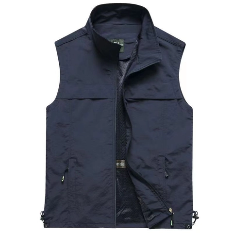 Gilet de Travail Multi-Poches pour Hommes Respirant en Maille pour Pêche Photographie Gilet Ample Col Montant Décontracté