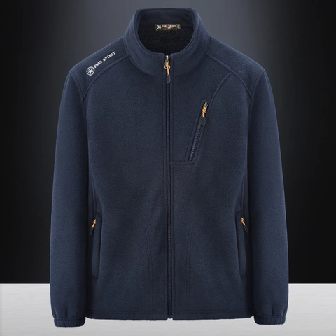 Mens Fleece Jacket Stand Collar Full Zip Polar Fleece Coat Outdoor Casual Solid Color Soft Thermal Jacket Outerwear