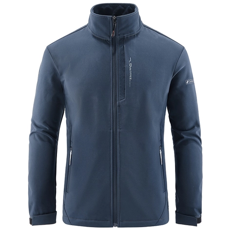 Outdoor Softshelljacke für Herren Winddicht Stehkragen Fleecefutter Full Zip Mantel Mit Mehreren Taschen Casual Sportswear