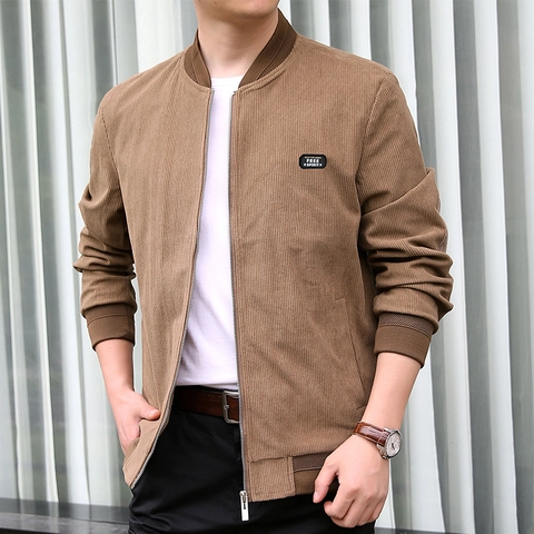 Men Vintage Corduroy Jacket Stand Collar Zip Up Bomber Jacket Casual Solid Color Outerwear Coat With Ribbed Cuffs And Patch For Men
