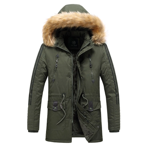 Giacca Parka Invernale da Uomo con Cappuccio e Collo in Pelliccia Sintetica in Cotone Foderato in Pile Caldo Cappotto Casual