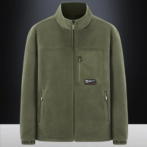 Heren Winter Fleece Jas Omkeerbaar Opstaande Kraag Thermisch Winddicht Outdoor Sportjas Warm Casual Bovenkleding Voor Mannen