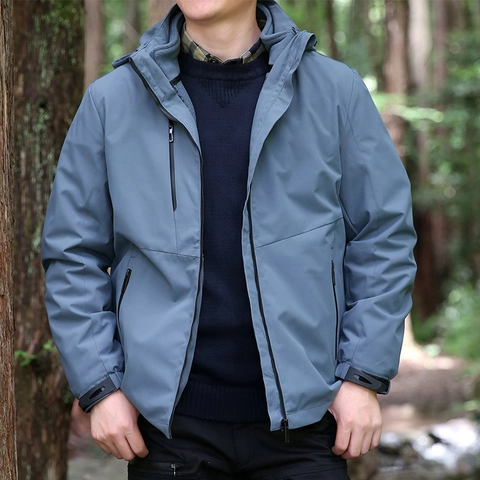 Herren Outdoor Windjacke Mit Abnehmbarem Fleece-Futter Winddicht Wasserdicht Kapuze Wanderjacke Lässiger Winterparka