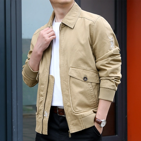 Herren Baumwolle Fliegerjacke Lässig Mehrfachtaschen Workwear Outdoor Winddicht Zip Up Mantel Für Frühling Herbst