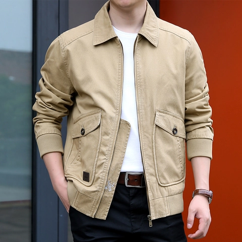 Herren Baumwolle Fliegerjacke Lässig Mehrfachtaschen Workwear Outdoor Winddicht Zip Up Mantel Für Frühling Herbst