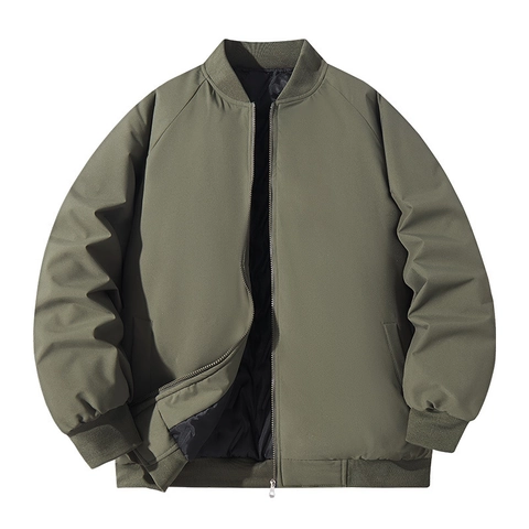 Men Thick Padded Bomber Jacket Polyester Windproof Stand Collar Flight Coat Casual Winter Warm Outerwear For Men