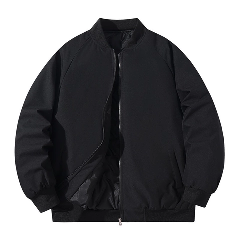 Men Thick Padded Bomber Jacket Polyester Windproof Stand Collar Flight Coat Casual Winter Warm Outerwear For Men