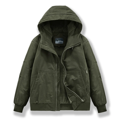 Herren Workwear Jacke Mit Kapuze Winter Schwere Baumwolle Segeltuch Mantel Sherpa Gefüttert Warm Winddicht Einfarbig Viele Taschen Casual Jacke