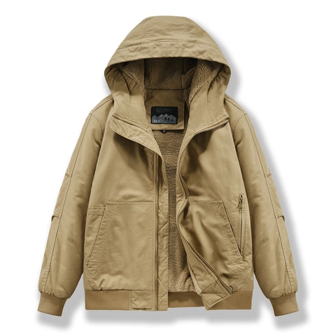 Herren Workwear Jacke Mit Kapuze Winter Schwere Baumwolle Segeltuch Mantel Sherpa Gefüttert Warm Winddicht Einfarbig Viele Taschen Casual Jacke
