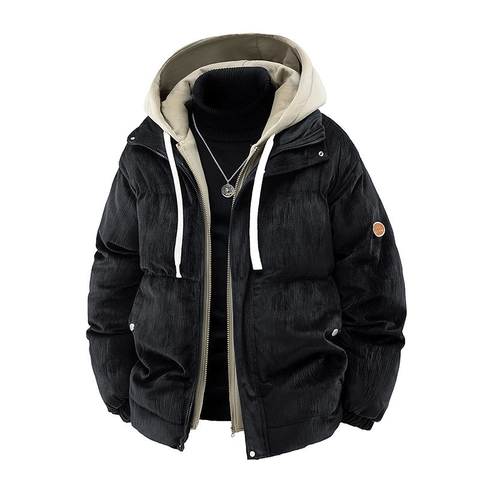 Giacca Imbottita con Cappuccio in Velluto a Coste da Uomo Retro Invernale Calda Spessa Larga Casual Antivento Cappotto Uomo