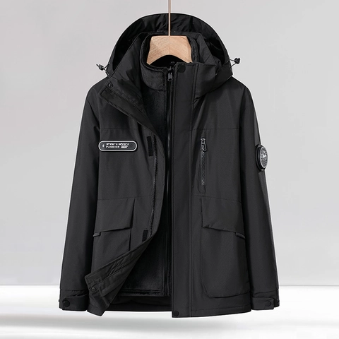 Veste Hard Shell Imperméable Extérieure Trois En Un Avec Capuche Amovible Doublure Polaire Parka Chaude D'Hiver Manteau De Randonnée