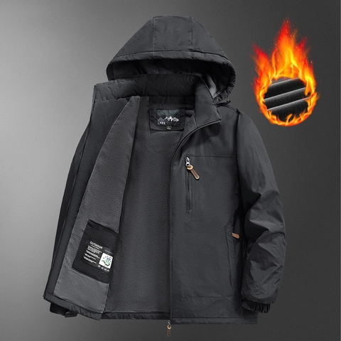 Herren Outdoor Assault Jacke Winddicht Wasserdicht Verdicktes Fleecefutter Kapuzenjacke Mehrfachtaschen Casual Sportmantel Winter