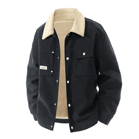Men's Winter Corduroy Jacket Warm Sherpa Fleece Lined Coat Casual Button Down Outerwear Fashion Cargo Jackets For Men