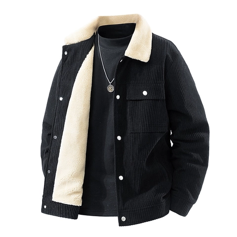 Men's Winter Corduroy Jacket Warm Sherpa Fleece Lined Coat Casual Button Down Outerwear Fashion Cargo Jackets For Men