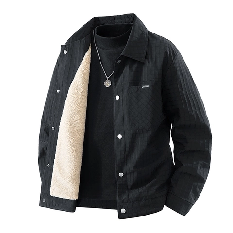 Herren Winter Fleece Gefütterte Wattierte Jacke Waffelgitter Texturiert Gesteppt Warm Mantel Revers Business Casual Oberbekleidung