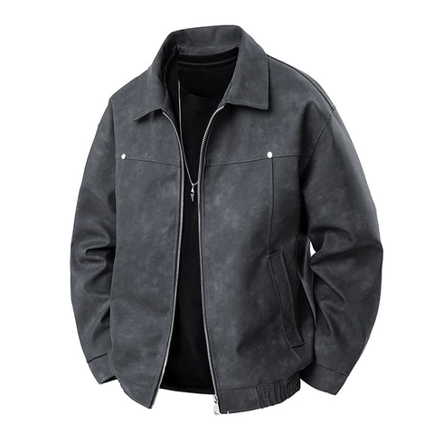 Giacca in Pelle PU da Uomo Retro Americano Bomber da Volo Casual Largo Giacca a Vento Autunno Primavera Capispalla