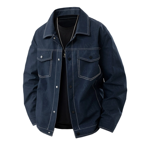 Chaqueta de Trabajo Casual para Hombre Con Costuras en Contraste Patrón de Monograma Solapa de Tendencia Abrigo de Botonadura Sencilla