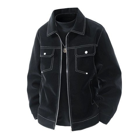 Giacca in Pelle PU da Uomo Con Cuciture a Contrasto Colletto a Punta Stile Workwear Casual Business Outerwear per Uomo