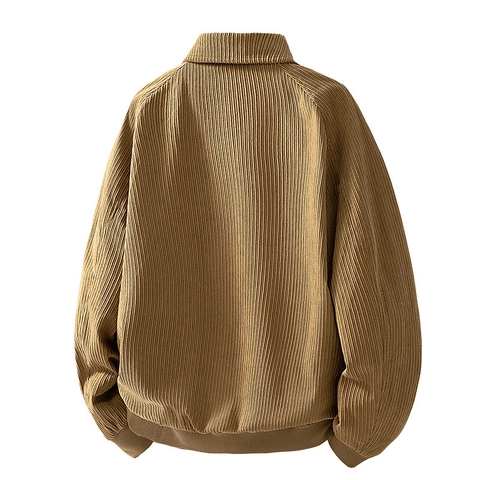 Men's Vintage Corduroy Jacket Casual Polyester Ribbed Cuff Lapel Zipper Outwear Loose Fit Streetwear Male Fashion Coat